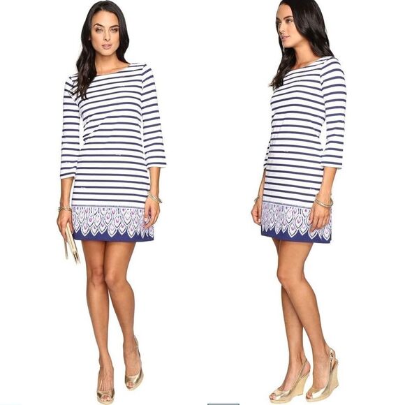 Lilly Pulitzer Serene Striped Engineered 3/4 Sleeve Cotton Bay Tunic Dress S - Picture 1 of 15